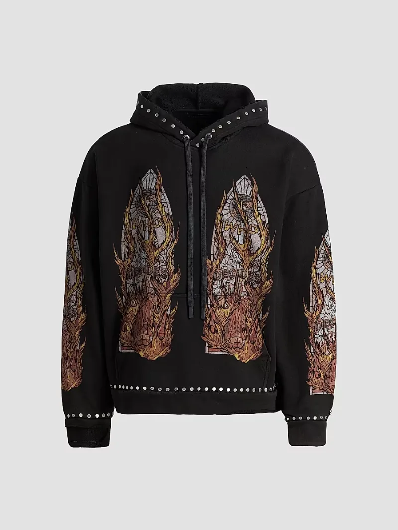 Men's Stained-Glass Studded Cotton Hoodie - Coal - Size Large