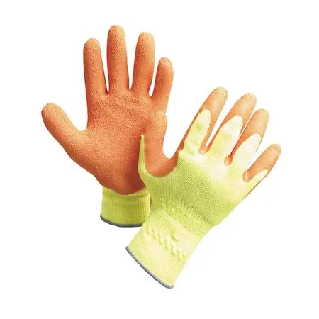 Hi-Vis Coated Gloves, Natural Rubber Latex, Crinkled, Palm, 4 Abrasion Level, Gray, M (8) 1 PR