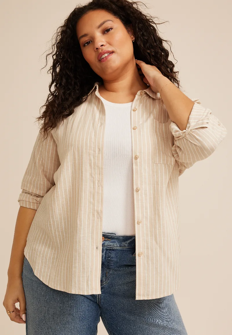 Maurices Plus Size Women's Striped Raglan Sleeve Button Down Shirt