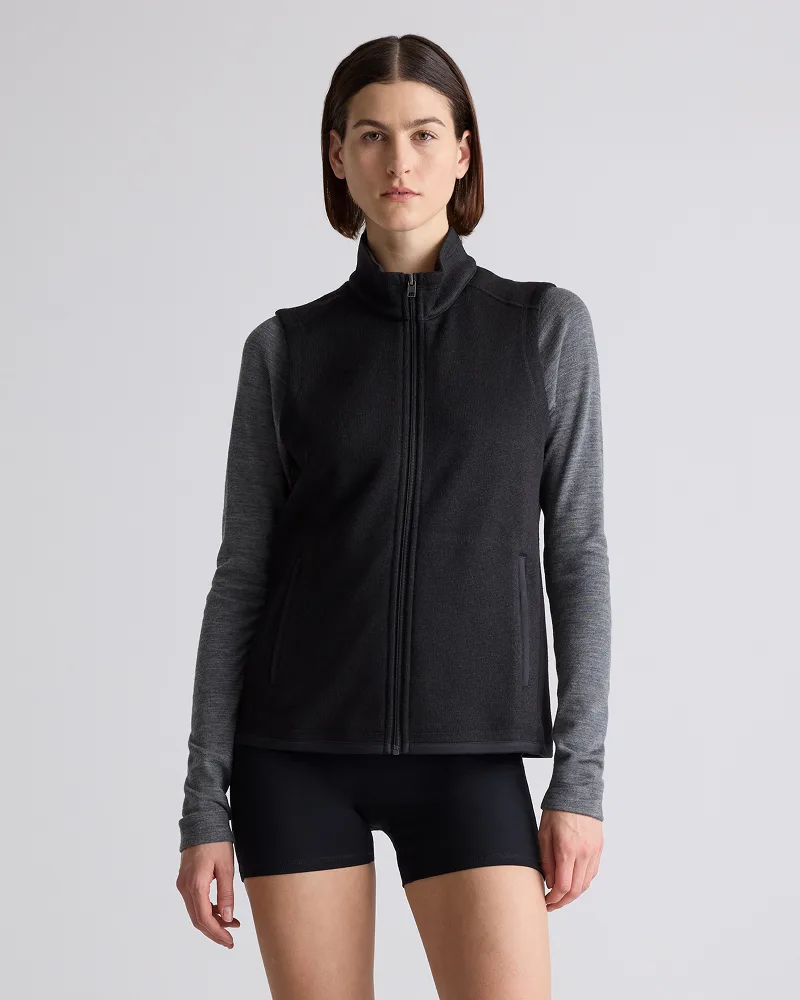 Quince | Women's Sweater-Knit Fleece Full-Zip Vest in Black, Size XS, Recycled Polyester
