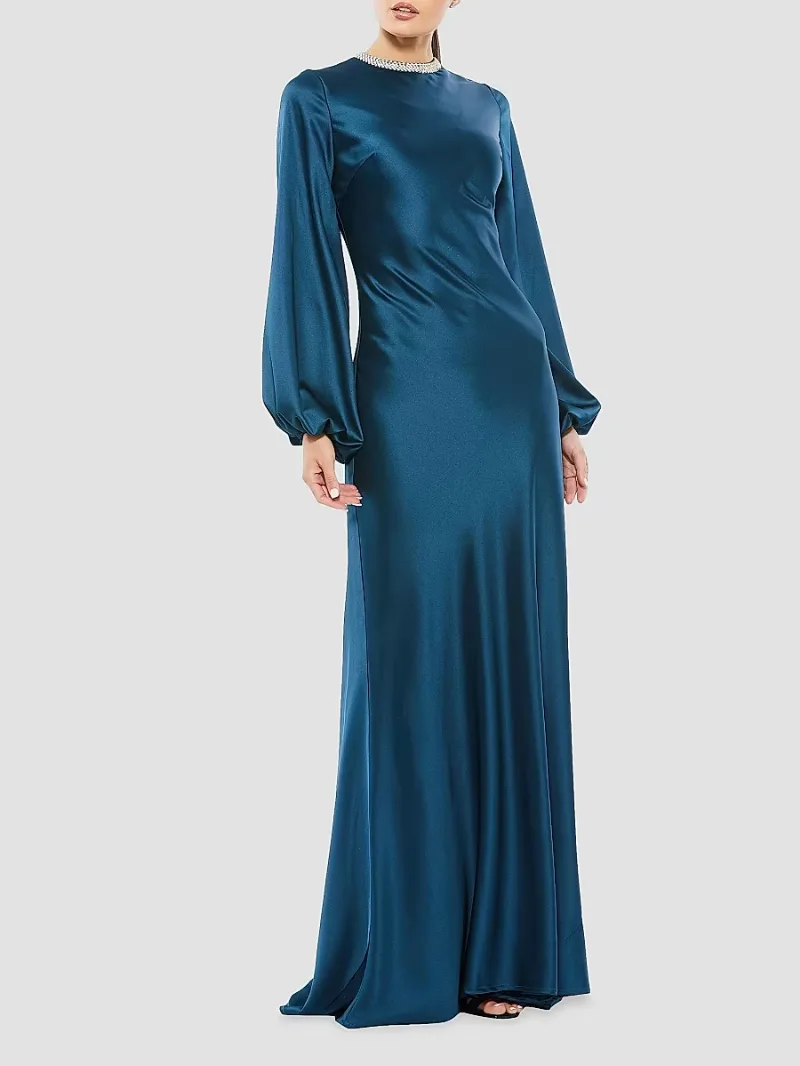 Mac Duggal Women's Ieena Satin Sheath Gown - Sapphire - Size 4