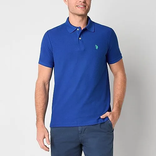 U.S. Polo Assn. Ultimate Pique Stretch Mens Classic Fit Short Sleeve Polo Shirt, Medium, Blue