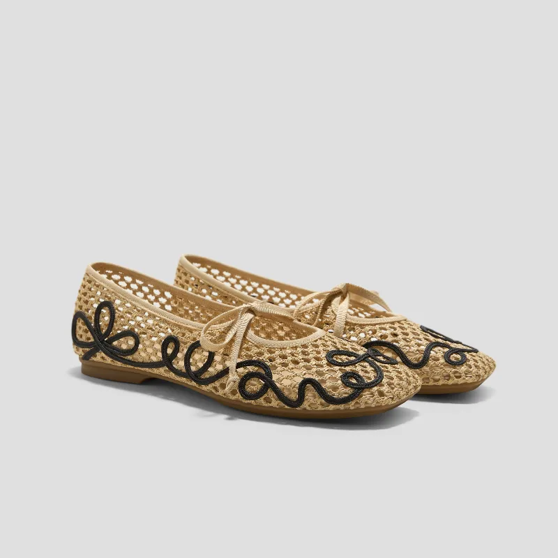 VIVAIA Margot Square-Toe Mesh Flats (Makayla)|NATURAL - BLACK|US 8