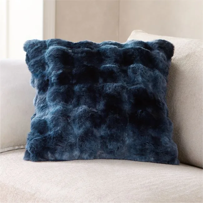 Textured Faux Fur 20"x20" Deep Indigo Throw Pillow with Feather Insert