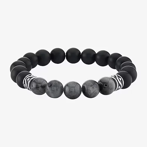 Mens Multi Color Agate Sterling Silver Beaded Bracelet, One Size