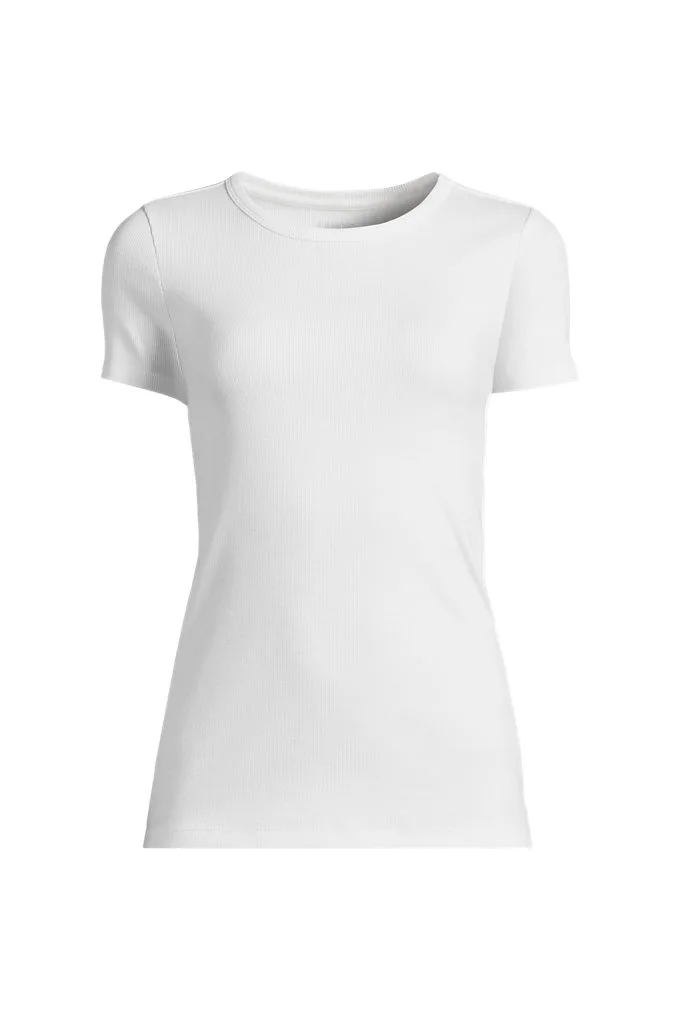 Women's Petite Micro Rib T-Shirt - Lands' End - White - S