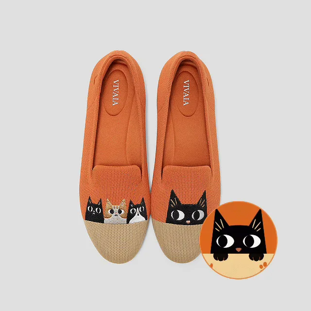 VIVAIA Round-Toe Embroidered Loafers (Audrey)|APRICOT NUDE - RURAL CAT|7-7.5