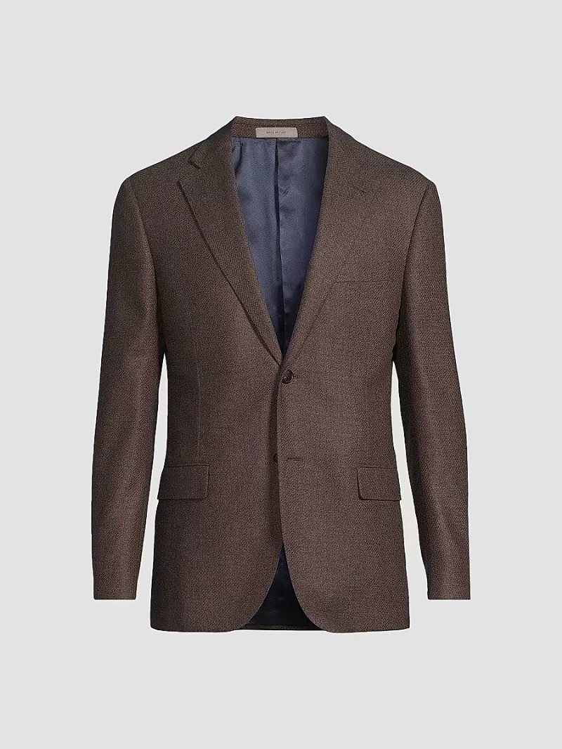 Corneliani Men's Check Wool-Cashmere Sport Coat - Blue Cognac - Size 46