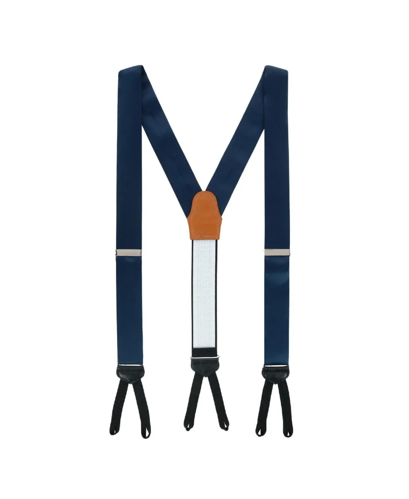 Trafalgar Men's Sutton Solid Color Silk Formal Suspenders | Y-Back, Adjustable Braces - Navy