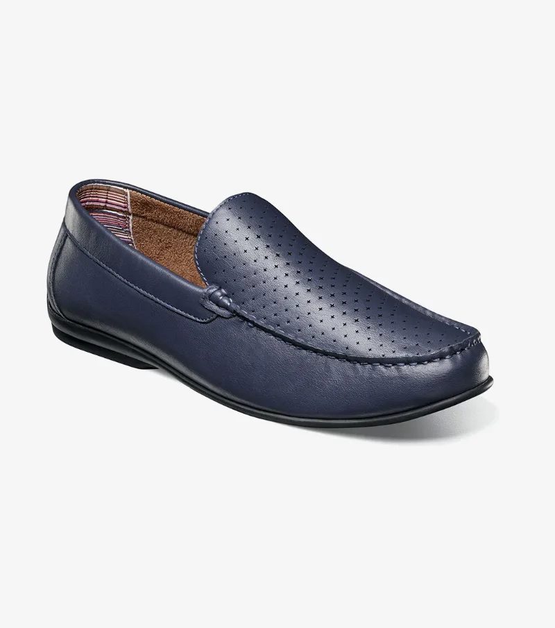 Stacy Adams Shoes Conroy Moc Toe Perf Slip On Navy Size 9.5