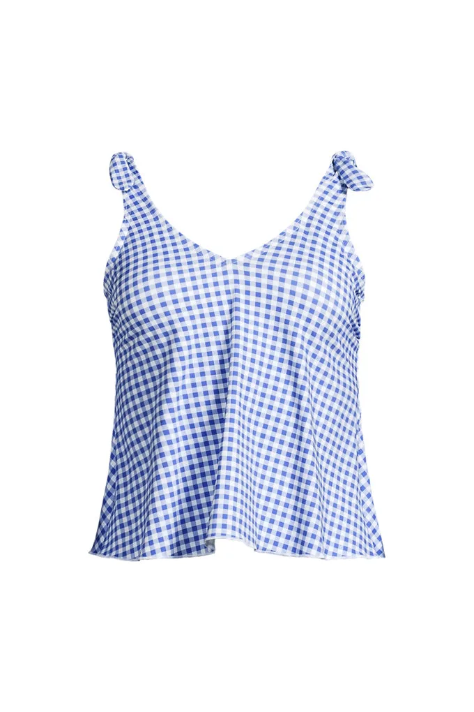 Women's D-Cup Tie Shoulder Flutter Tankini Top - Lands' End - Blue - 16