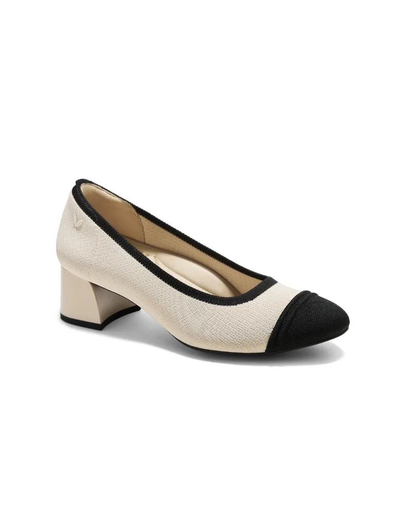 Vivaia Women's Julie Arch Pro Almond-Toe Stress Free Chunky Heels - Ivory/black