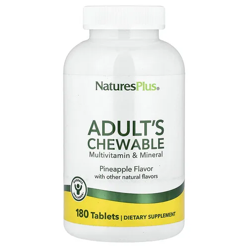 NaturesPlus, Suplemento multivitamínico y multimineral masticable para adultos, Piña, 180 comprimidos