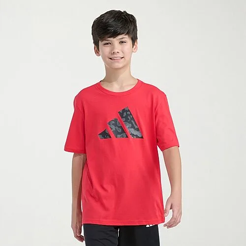 adidas Big Kid Boys Crew Neck Short Sleeve Regular Fit Graphic T-Shirt, Medium (10-12), Red