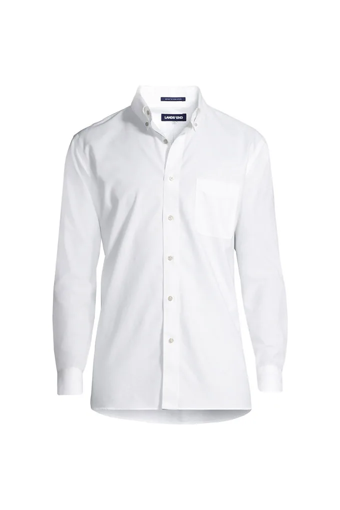 Men's Tall No Iron Supima Cotton Oxford Dress Shirt - Lands' End - White - 16 37