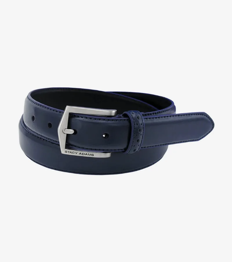 Stacy Adams Shoes Pinseal Perf Strap Genuine Leather Belt Navy Size 38