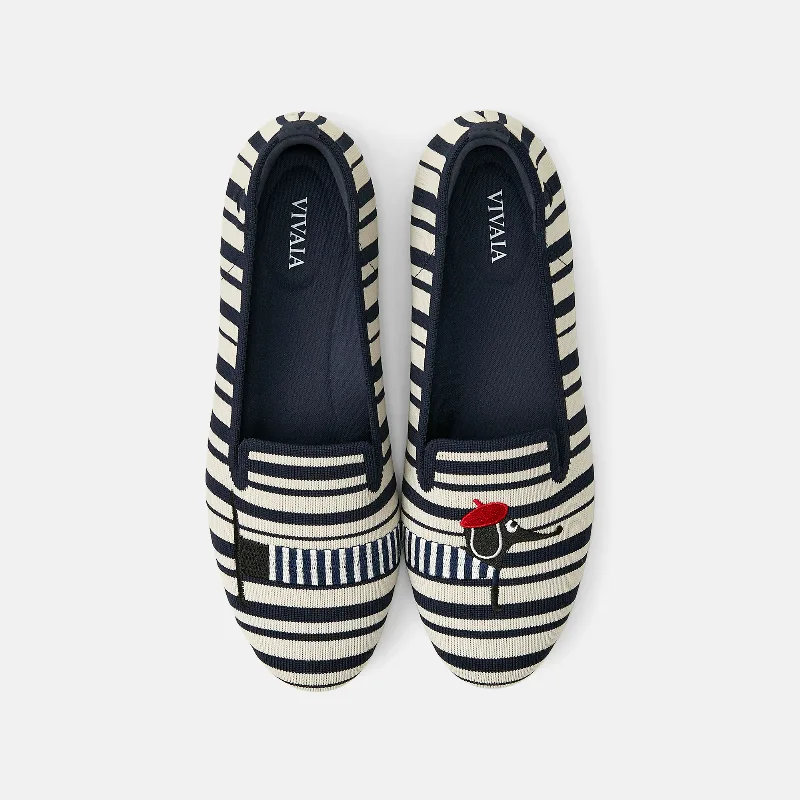 VIVAIA Round-Toe Embroidered Loafers (Audrey)|NAVY IVORY MULTI STRIPE-DOG|US 11