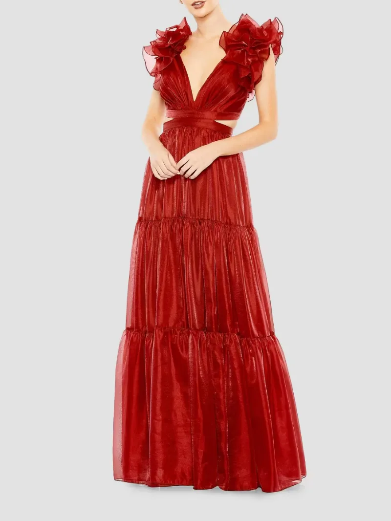 Mac Duggal Women's Tiered Cap Sleeve Gown - Wine - Size 12