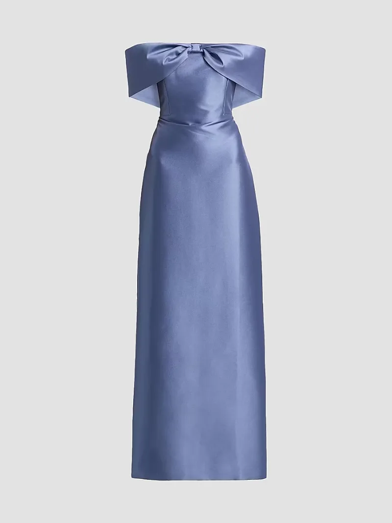 SACHIN BABI Women's Michelle Bow Satin Gown - Twilight - Size 8