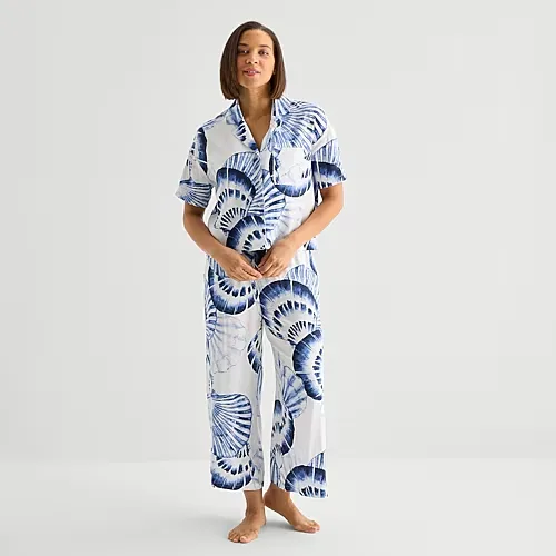 Liz Claiborne Cool and Calm Womens Short Sleeve 2-pc. Pajama Set, Small, Blue