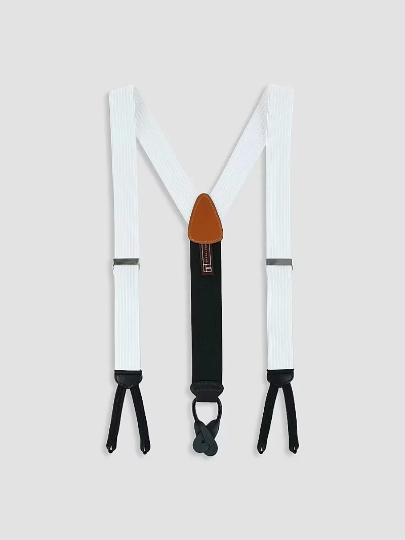 Men Adjustable Elastic Suspenders - White