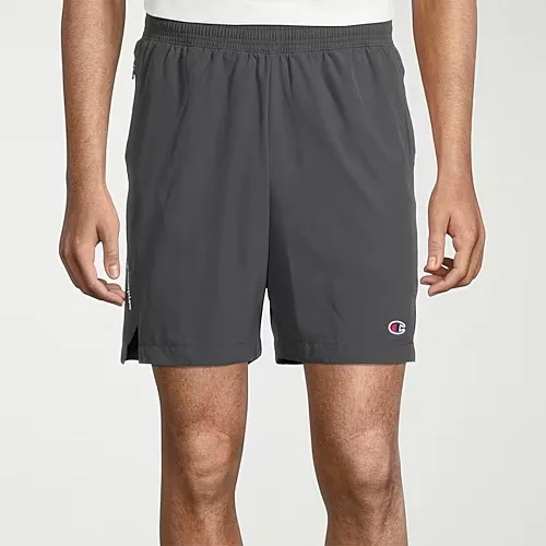 Champion Mens 7" Mid Rise Workout Shorts, Large, Gray