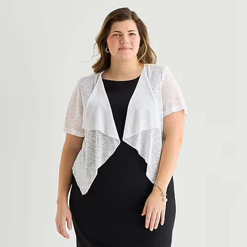 Perceptions Womens Short Sleeve Shrug Plus, 3x, White