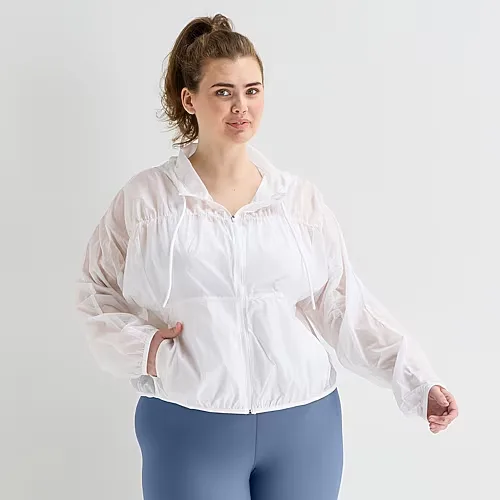 Xersion Womens Plus Lightweight Windbreaker, 1x, White
