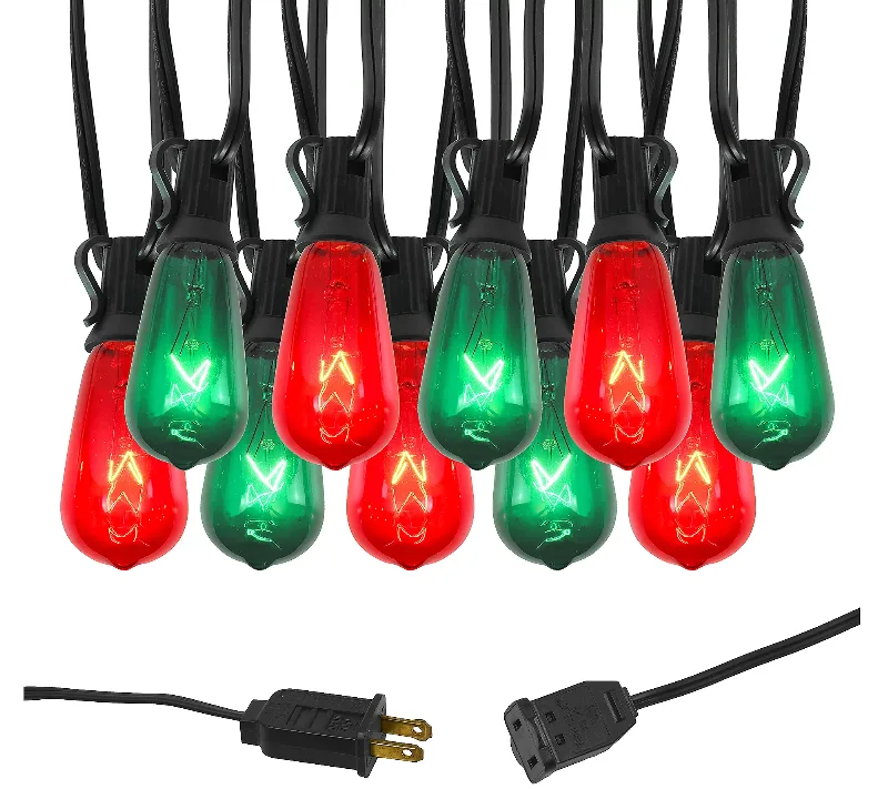 LumaBase Electric String Lights with Red & Gree n Edison Bulbs