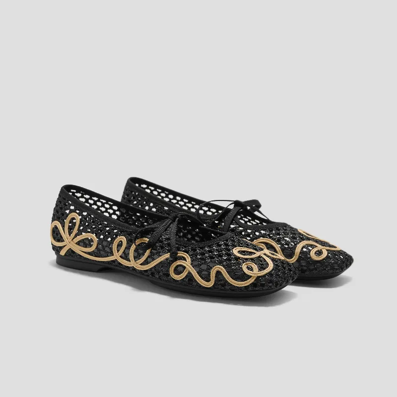 VIVAIA Margot Square-Toe Mesh Flats (Makayla)|BLACK - NATURAL|US 7