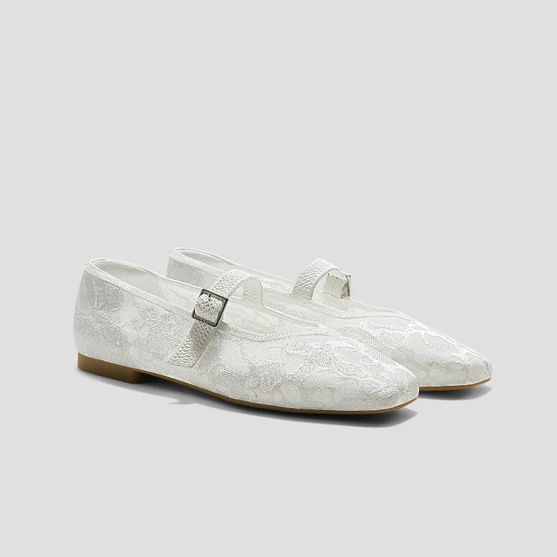 VIVAIA Square-Toe Mary Janes (Margot Mary Jane)|WHITE LACE EMBROIDERY|US 5
