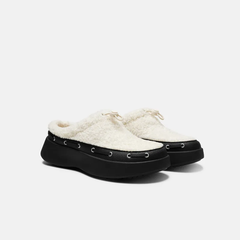 VIVAIA Round-Toe Fuzzy Platform Mules (Tobi)|CREAM & BLACK|5.5-6