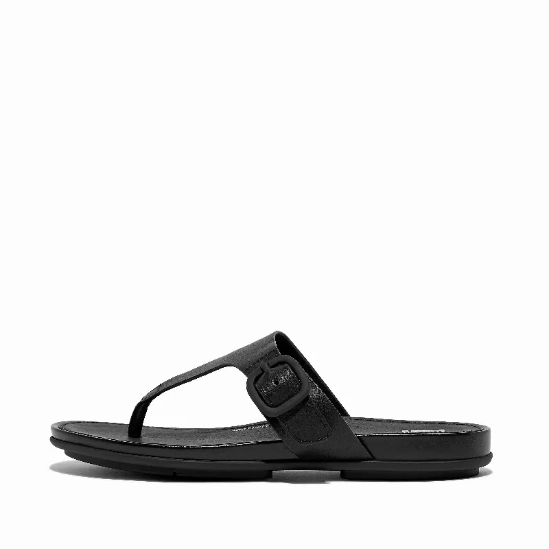 GRACIE Matt-Buckle Leather Toe-Post Sandals