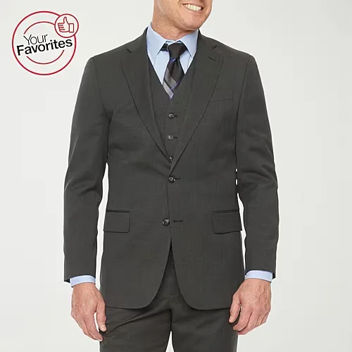 Stafford Coolmax All Season Ecomade Neat Mens Stretch Fabric Classic Fit Suit Jacket, 44 Long, Gray