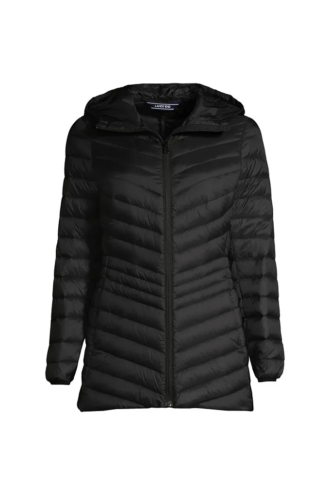 Wanderweight Packable Down Long Jacket - Lands' End - Black - S