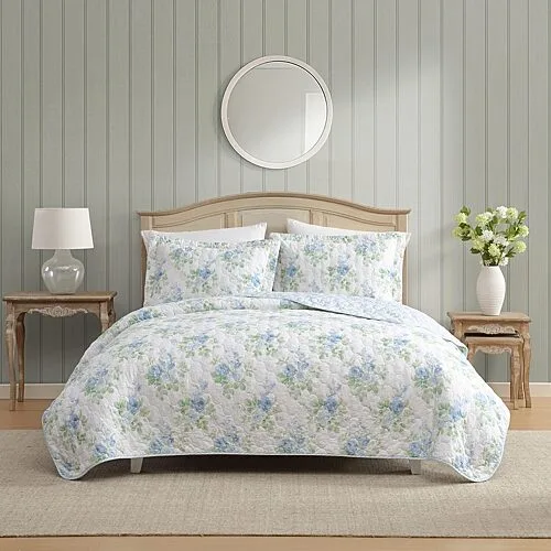 Laura Ashley Linley 3-pc. Floral Reversible Quilt Set, One Size, Blue