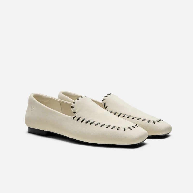 VIVAIA Velvet Whipstitched Loafers (Siena)|CREAM & BLACK|US 8