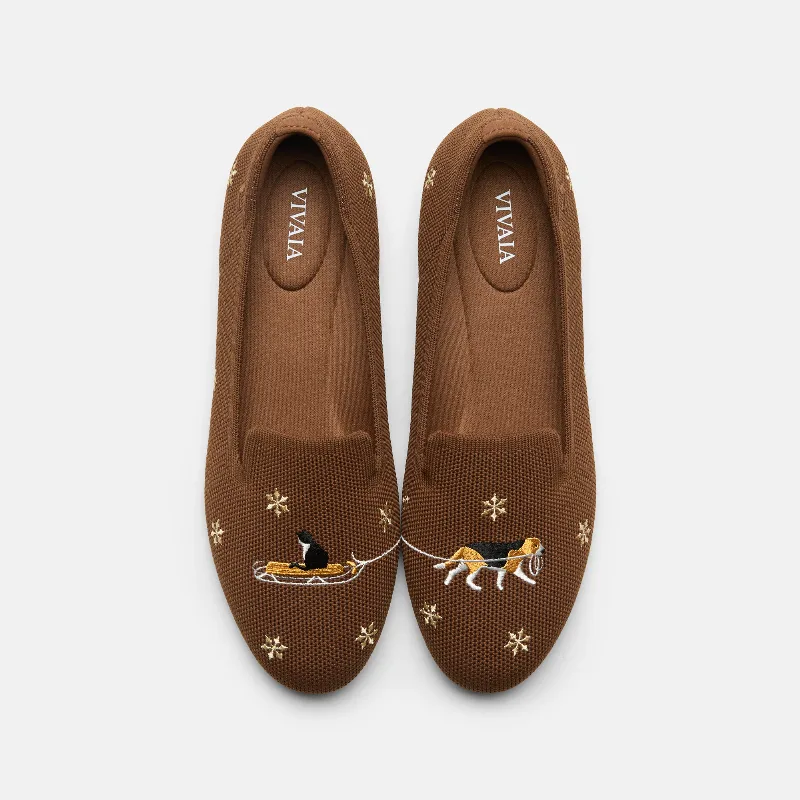 VIVAIA Round-Toe Embroidered Loafers (Audrey)|TAWNY - BEAGLE SLED|US 10.5