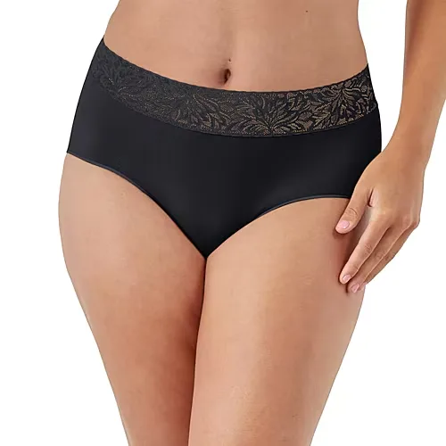 Bali Comfort Revloution Modern Seamless Lace Trim Brief Panty Dfmlbf, 5, Black