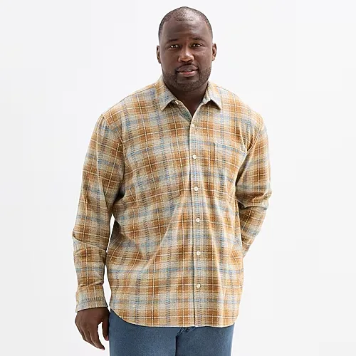 mutual weave Cozy Knit Mens Long Sleeve Classic Fit Big and Tall Flannel Shirt, 3x-large Tall, Beige