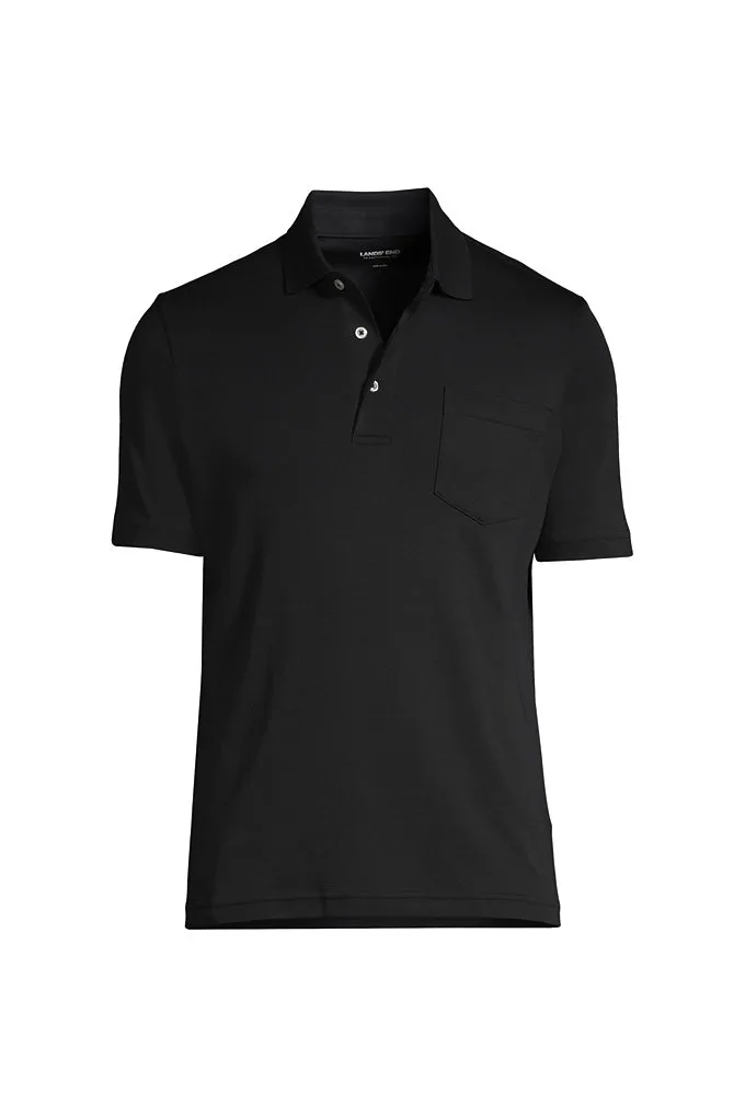 Men's Tall Short Sleeve Cotton Supima Polo Shirt with Pocket - Lands' End - Black - XXL