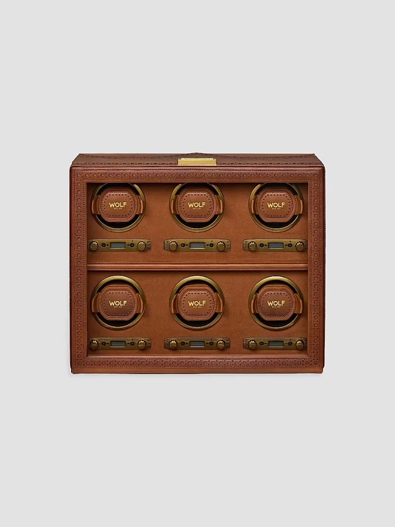 Wolf Designs Brogue 6-Piece Watch Winder - Burnished Brown