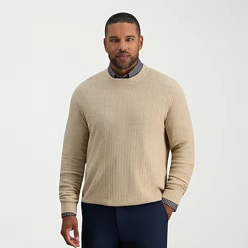 Haggar Mens Crew Neck Long Sleeve Pullover Sweater, Large, White