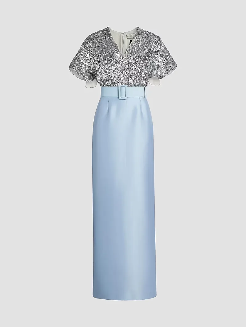 SACHIN BABI Women's Marlene Sequin & Mikado Column-Skirt Gown - Silver Glacial Blue - Size 4