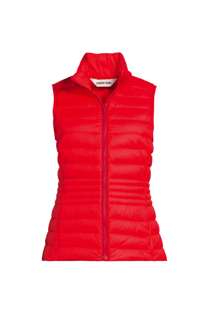 Women's Petite Wanderweight Packable Down Vest - Lands' End - Red - S