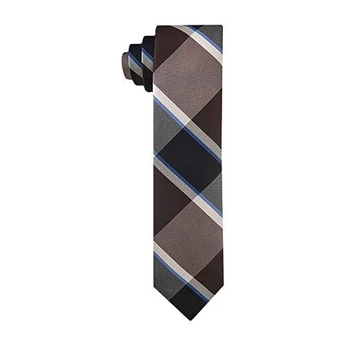 J. Ferrar Plaid Tie, One Size, Beige