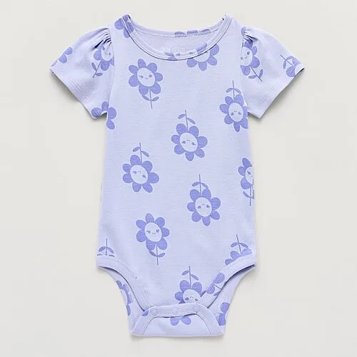 Okie Dokie Baby Girls Round Neck Short Sleeve Bodysuit, 18 Months, Purple