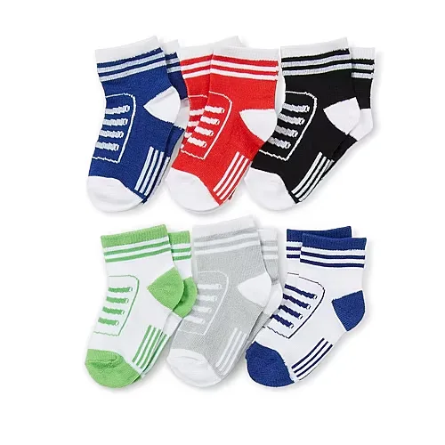 Piper & Jax Sneaker Baby Boys 6 Pair Crew Socks, 6-12 Months, Blue