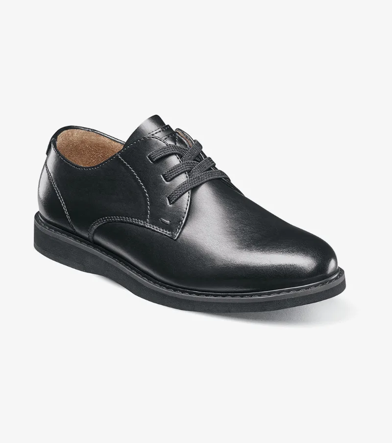 Florsheim Shoes Vibe Jr. Boys Elastic Lace Plain Toe Oxford Black Smooth Size 11.5 Little Kid