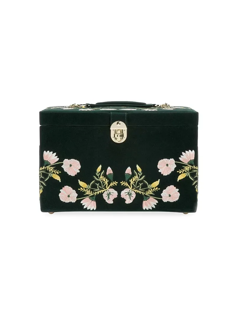 Wolf Large Zoe Velvet Jewelry Box - Forest Green